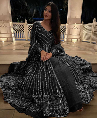 Black Elegant Thread & Sequin Work Lehenga Choli Set ClothsVilla