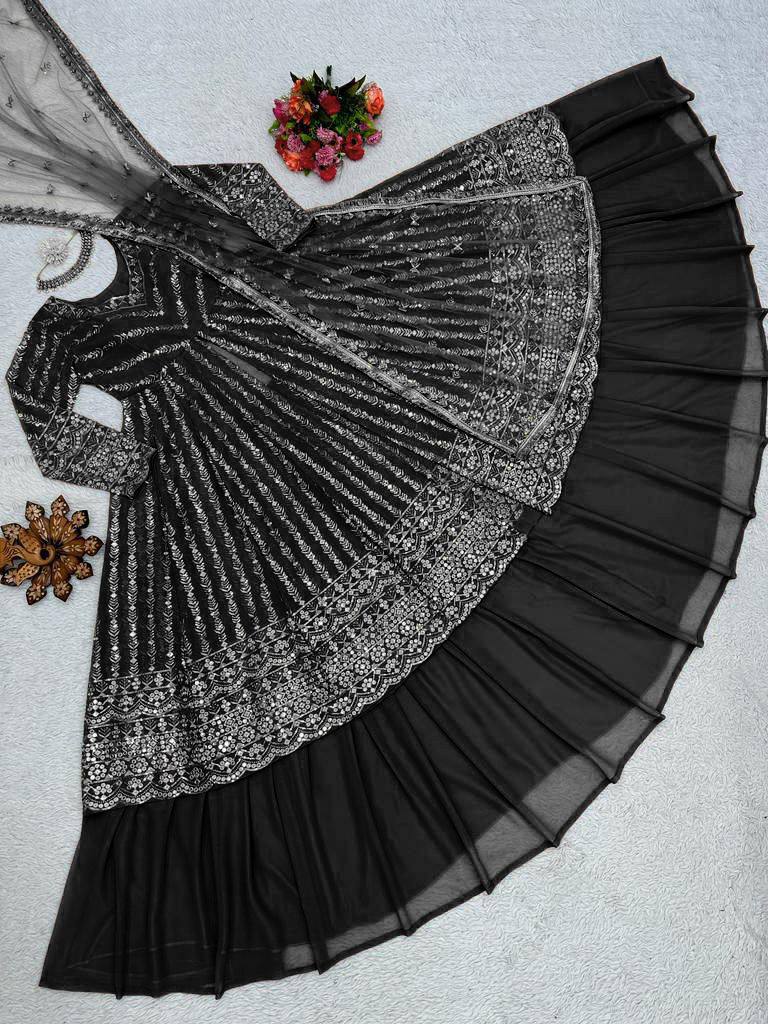 Black Elegant Thread & Sequin Work Lehenga Choli Set ClothsVilla