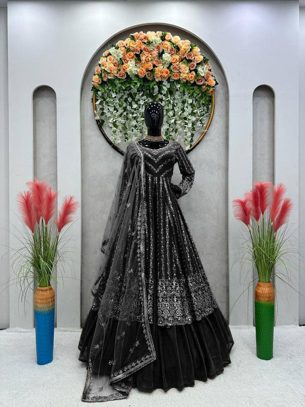 Black Elegant Thread & Sequin Work Lehenga Choli Set ClothsVilla