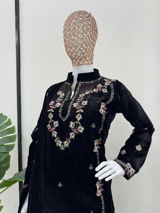 Black Elegant Velvet Ensemble – Luxe Thread & Sequin Work ClothsVilla