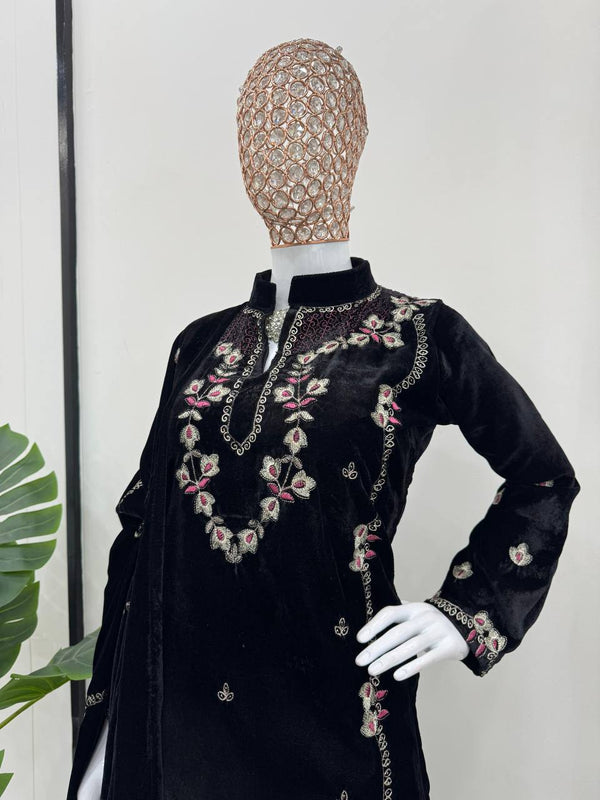 Black Elegant Velvet Ensemble – Luxe Thread & Sequin Work ClothsVilla