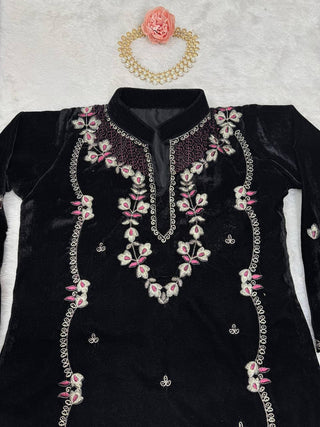 Black Elegant Velvet Ensemble – Luxe Thread & Sequin Work ClothsVilla