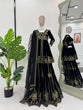 Load image into Gallery viewer, Black Elegant Velvet Ensemble – Top, Plazo &amp; Dupatta ClothsVilla
