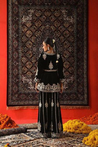 Black Elegant Velvet Ensemble – Top, Plazo & Dupatta ClothsVilla