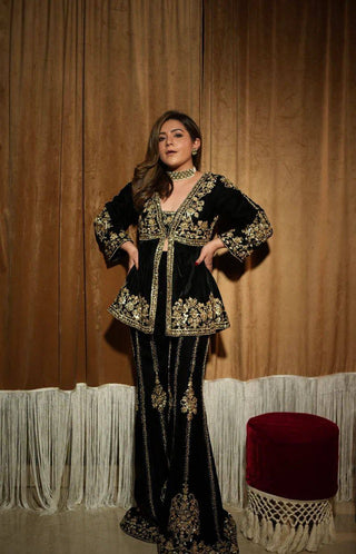 Black Elegant Velvet Ensemble – Top, Plazo & Dupatta ClothsVilla