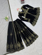 Load image into Gallery viewer, Black Elegant Velvet Ensemble – Top, Plazo &amp; Dupatta ClothsVilla
