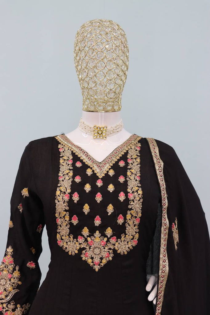 Black Embroidered Chinon Gown with Dupatta – Fully Stitched ClothsVilla