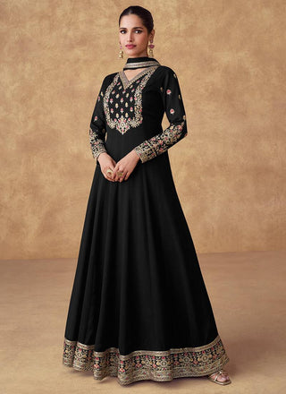 Black Embroidered Chinon Gown with Dupatta – Fully Stitched ClothsVilla