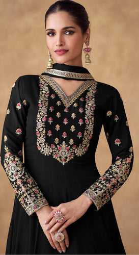 Black Embroidered Chinon Gown with Dupatta – Fully Stitched ClothsVilla