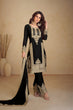 Load image into Gallery viewer, Black Embroidered Chinon Kurta Palazzo Set with Lace Dupatta – Elegant Stitched Ensemble ClothsVilla
