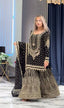 Black Embroidered Faux Georgette Plazzo Set with Sequins Work & Lace Dupatta ClothsVilla