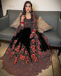 Load image into Gallery viewer, Black Embroidered Heavy Georgette Gown Set with Dupatta &amp; Bottom – Ready to Wear ClothsVilla