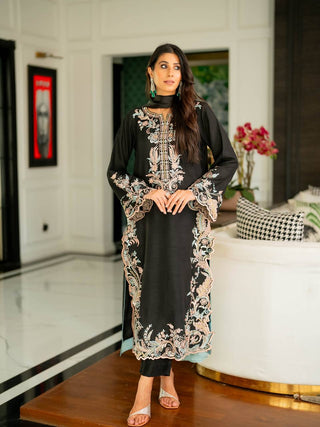 Black Embroidered Kaftan Suit ClothsVilla