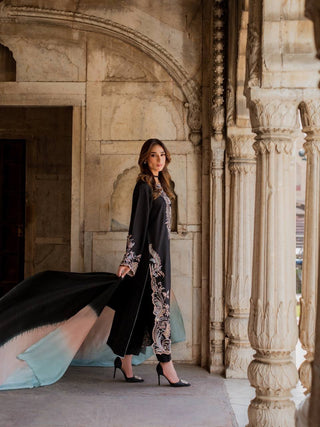 Black Embroidered Kaftan Suit ClothsVilla
