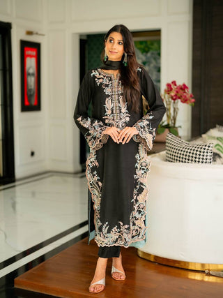Black Embroidered Kaftan Suit ClothsVilla