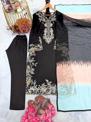 Black Embroidered Kaftan Suit ClothsVilla