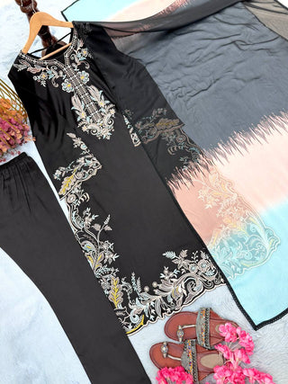 Black Embroidered Kaftan Suit ClothsVilla