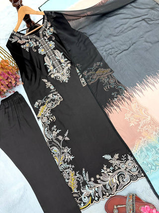 Black Embroidered Kaftan Suit ClothsVilla