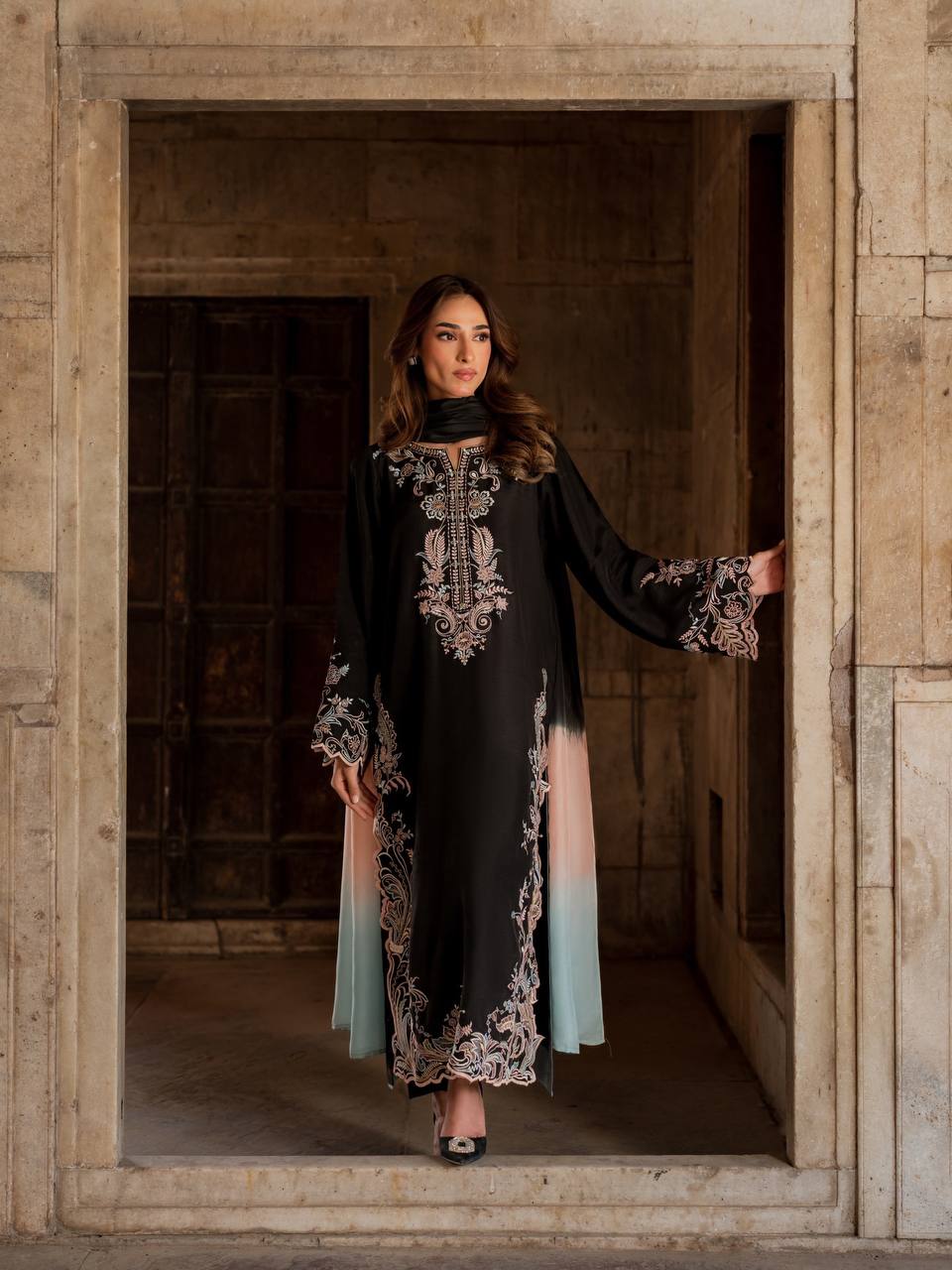 Black Embroidered Kaftan Suit ClothsVilla