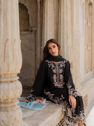 Black Embroidered Kaftan Suit ClothsVilla