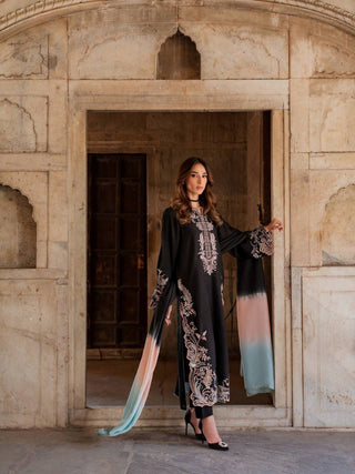 Black Embroidered Kaftan Suit ClothsVilla