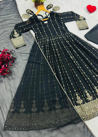 Black Embroidered Kali Cut Gown ClothsVilla