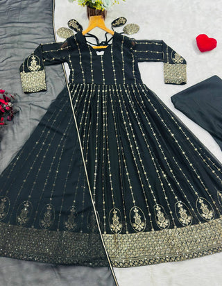 Black Embroidered Kali Cut Gown ClothsVilla