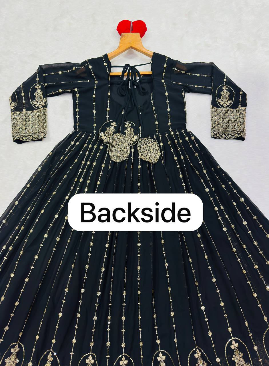 Black Embroidered Kali Cut Gown ClothsVilla