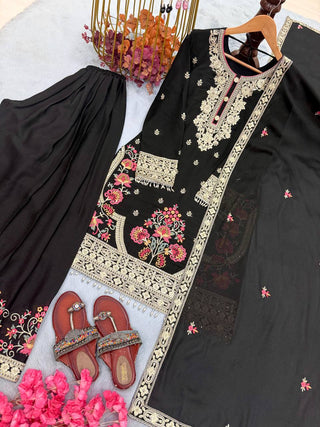 Black Embroidered Sequins & Dori Work Plazzo Set ClothsVilla