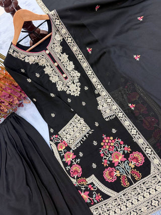 Black Embroidered Sequins & Dori Work Plazzo Set ClothsVilla
