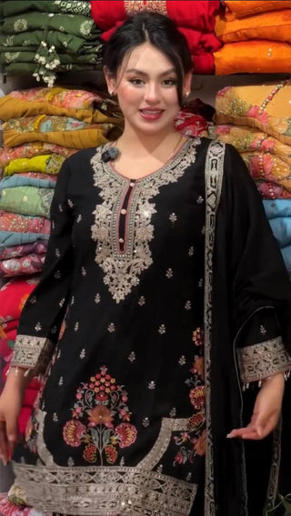 Black Embroidered Sequins & Dori Work Plazzo Set ClothsVilla