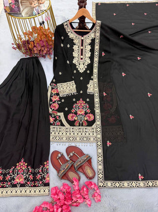 Black Embroidered Sequins & Dori Work Plazzo Set ClothsVilla