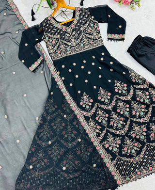 Black Embroidered Sequins Heavy Zari Work Suit Set ClothsVilla