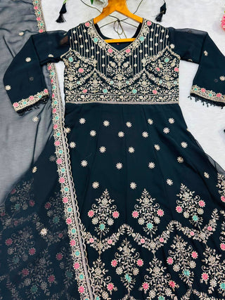 Black Embroidered Sequins Heavy Zari Work Suit Set ClothsVilla