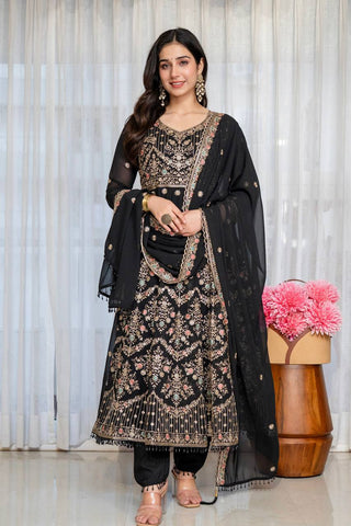 Black Embroidered Sequins Heavy Zari Work Suit Set ClothsVilla