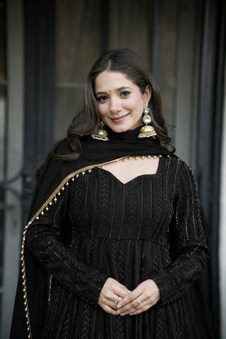 Black Embroidered Top Sharara Set ClothsVilla