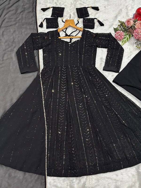 Black Embroidered Top Sharara Set ClothsVilla