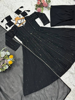 Black Embroidered Top Sharara Set ClothsVilla