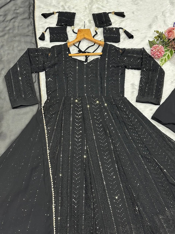 Black Embroidered Top Sharara Set ClothsVilla