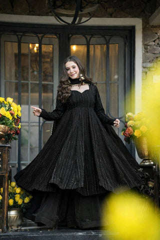 Black Embroidered Top Sharara Set ClothsVilla