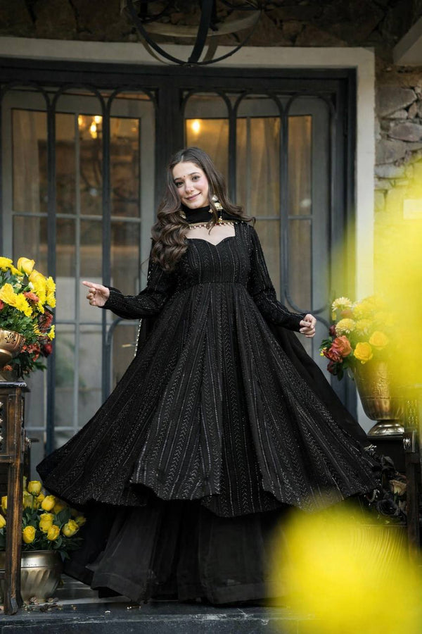 Black Embroidered Top Sharara Set ClothsVilla