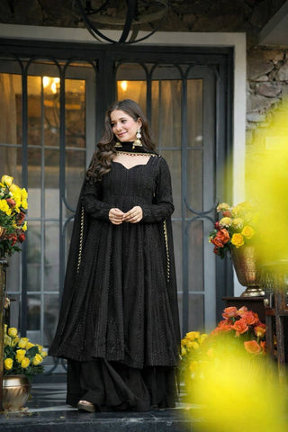 Black Embroidered Top Sharara Set ClothsVilla