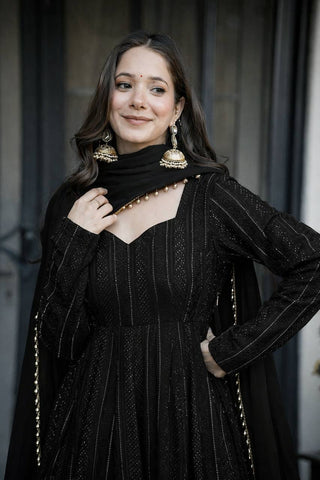 Black Embroidered Top Sharara Set ClothsVilla