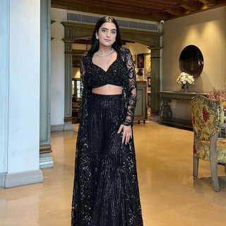 Black Ethereal Butterfly Net indo western ClothsVilla
