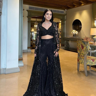 Black Ethereal Butterfly Net indo western ClothsVilla
