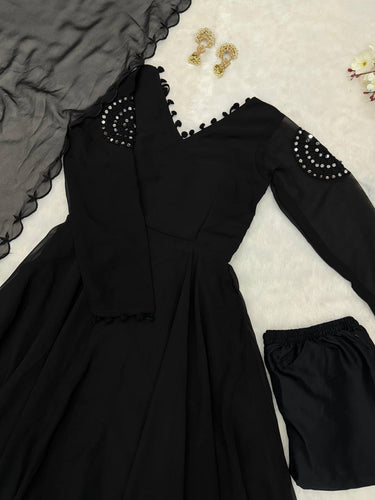 Black Exclusive Georgette Anarkali Set with Mirror Work Eid Special Clothsvilla