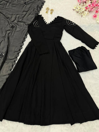 Black Exclusive Georgette Anarkali Set with Mirror Work Eid Special Clothsvilla