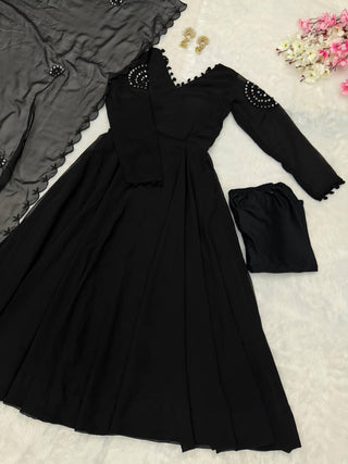Black Exclusive Georgette Anarkali Set with Mirror Work Eid Special Clothsvilla