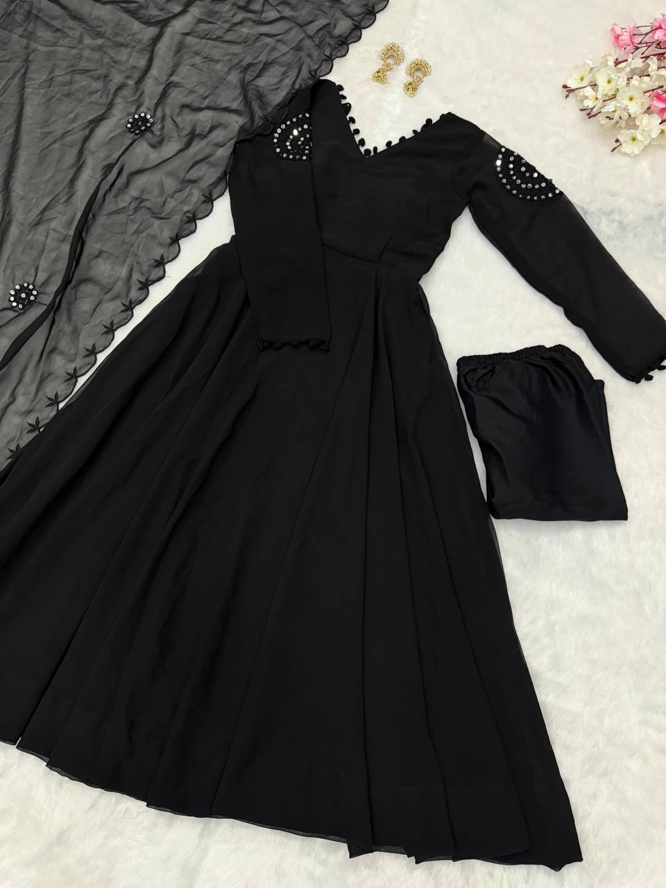 Black Exclusive Georgette Anarkali Set with Mirror Work Eid Special Clothsvilla Main image