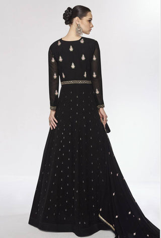 Black Exquisite Embroidered Faux Georgette Top & Jacket Set with Dupatta ClothsVilla